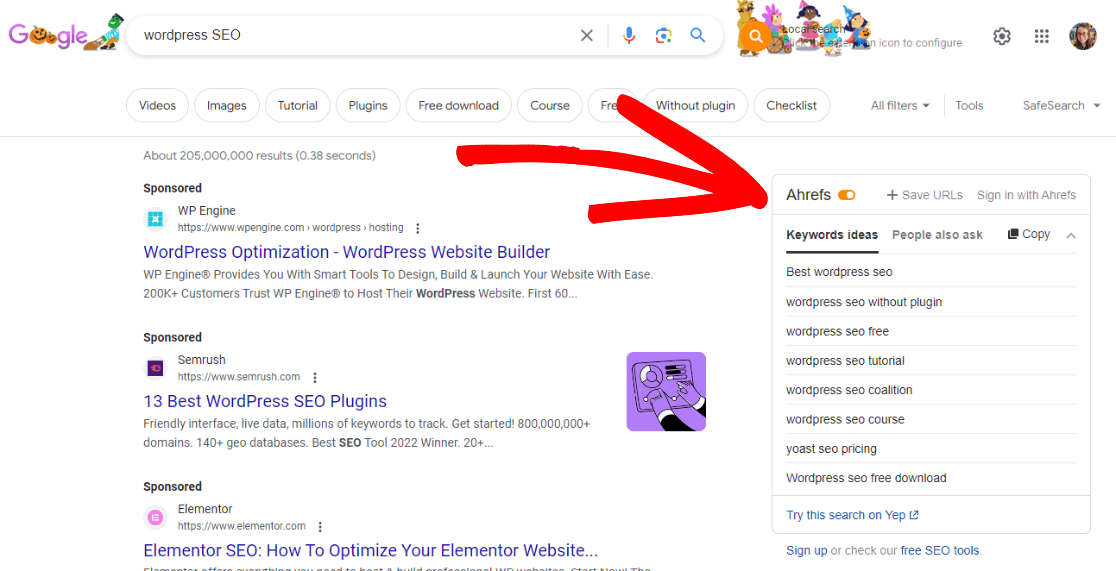 Ahrefs SEO Chrome Toolbar Keyword Ideas