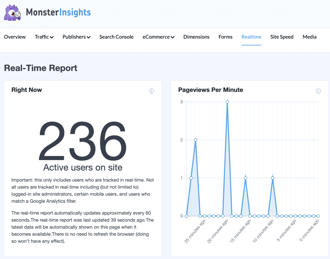 General Reports - WordPress Visitor Tracking - MonsterInsights real time report new