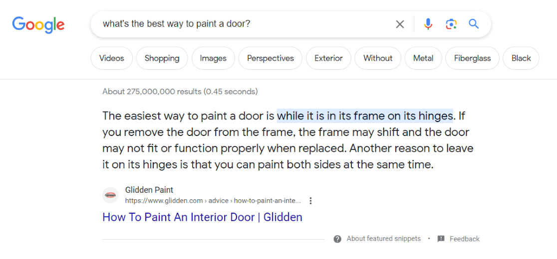 google-answer-box-paint-door-example 1 - MonsterInsights Google Answer Box Example