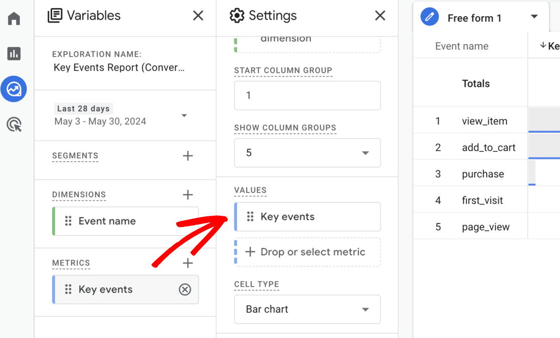 GA4 Key events custom report
