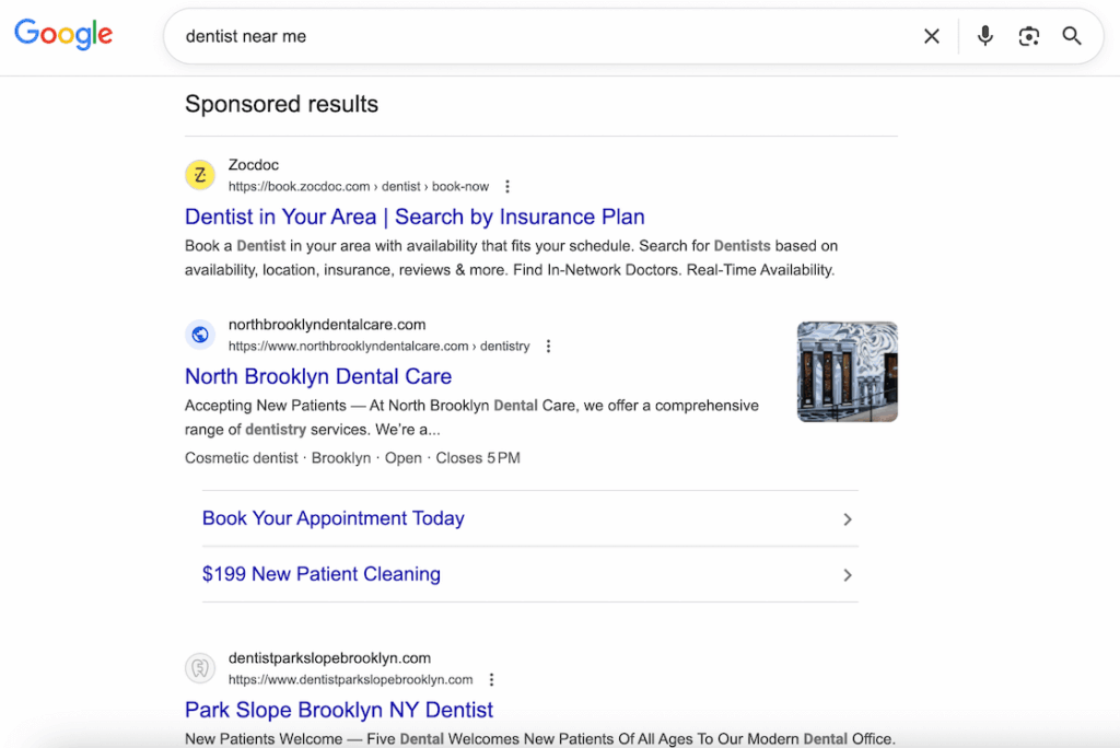 Local PPC example, dentist near me