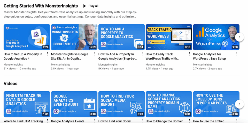 MonsterInsights YouTube videos