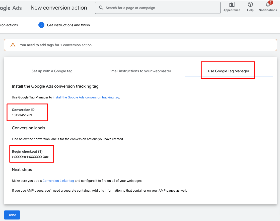 new-conversion-action-tag-manager 1 - MonsterInsights New conversion action in Google Ads - use Google Tag Manager to find conversion ID and conversion label