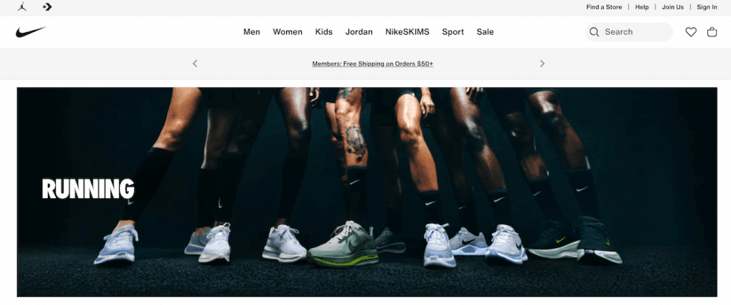 Nike custom landing page for runners