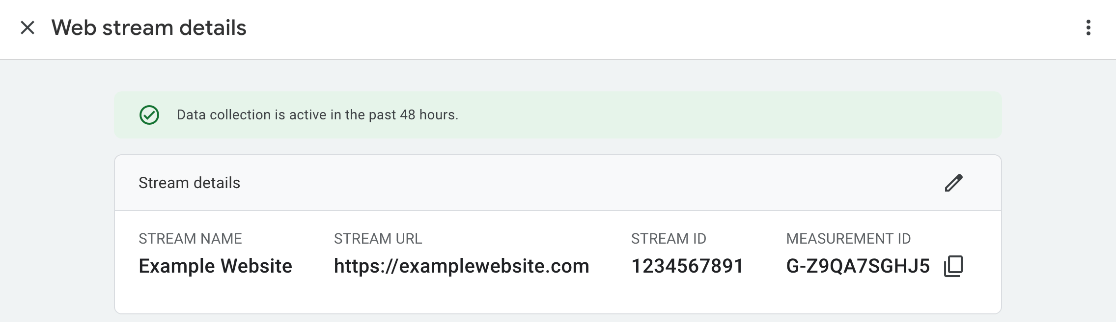 web-stream-details-active 1 - MonsterInsights Web stream details - tracking active